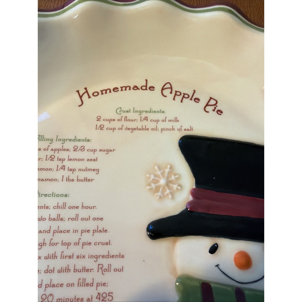 Vtg Russ‎ Berrie Homemade Apple Pie Recipe Pie Plate Snowman - Picture 4 of 9